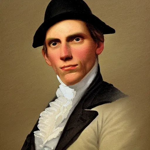 Image similar to An early 1800s oil painting of Jerma985 in the early 1800s, grainy, realistic, very realistic, hyperrealistic, highly detailed, very detailed, extremely detailed, very neat, very epic, very cool, detailed, trending on artstation