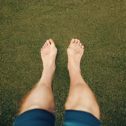Prompt: camera looking down, barefoot running shoes on running track, advertisement