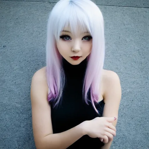 Image similar to cute anime girl with white hair