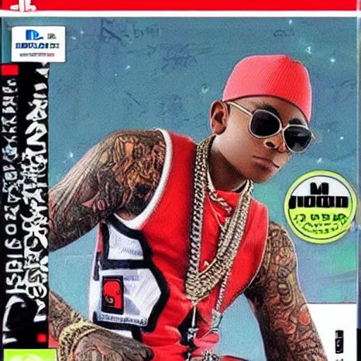 Image similar to soulja boy as a playstation one game cover in the style of yoshitaka amano