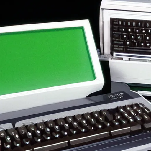 Image similar to commodore 6 4 with datasette and green screen, retro computer, photograph