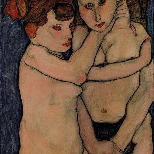 Image similar to 2 girls sketch by egon schiele