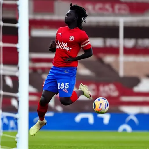 Prompt: bukayo saka scores a header against leicester city