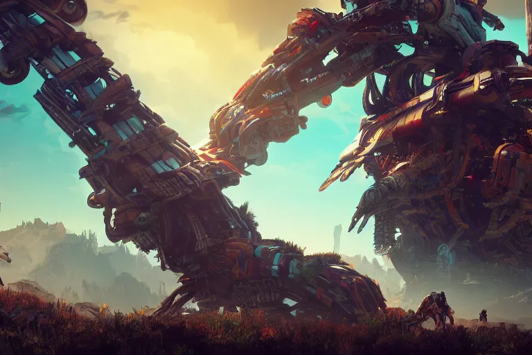 Image similar to sawtooth machine mecanical creature robot of horizon forbidden west horizon zero dawn bioluminiscence global illumination ray tracing hdr fanart arstation by ian pesty and alena aenami artworks in 4 k