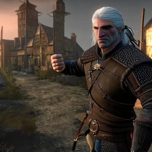 Image similar to Geralt of Rivia giving a thumbs up