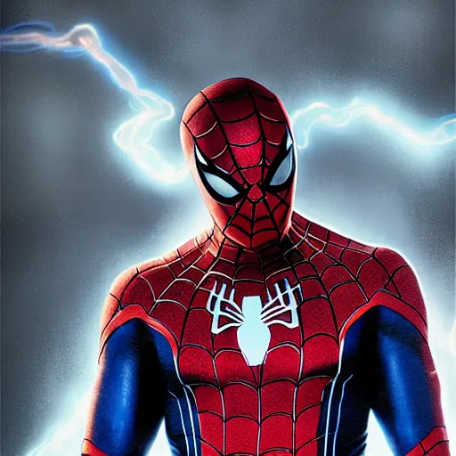 Image similar to ryan reynolds as a black and blue suit spider - man, cinematic, volumetric lighting, f 8 aperture, cinematic eastman 5 3 8 4 film, photorealistic by greg rutkowski, by stanley artgerm, by alphonse mucha