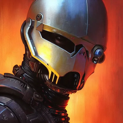 Image similar to the doomslayer as a scifi cyberpunk knight, closeup portrait art by donato giancola and greg rutkowski, realistic face, digital art, trending on artstation, heart helmet, symmetry!!!