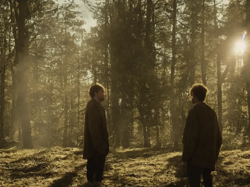 Prompt: A shot from a film directed by Martin de Thurah, shot by Kasper Tuxen, a horror story, in the sun, in the future