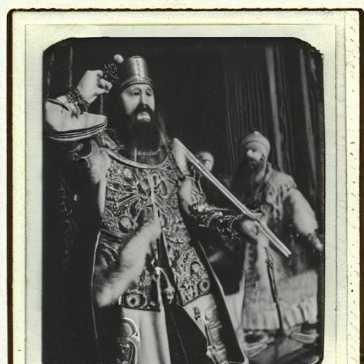 Image similar to Ivan the Terrible in his palace in Moscow dance rock-n-roll, high detail, Polaroid , old photo width 768