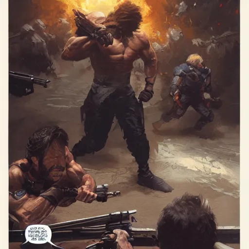 Image similar to cinematic portrait of Chuck Norris fighting Joe Biden by greg rutkowski and frank frazetta and peter mohrbacher and marc silvestri