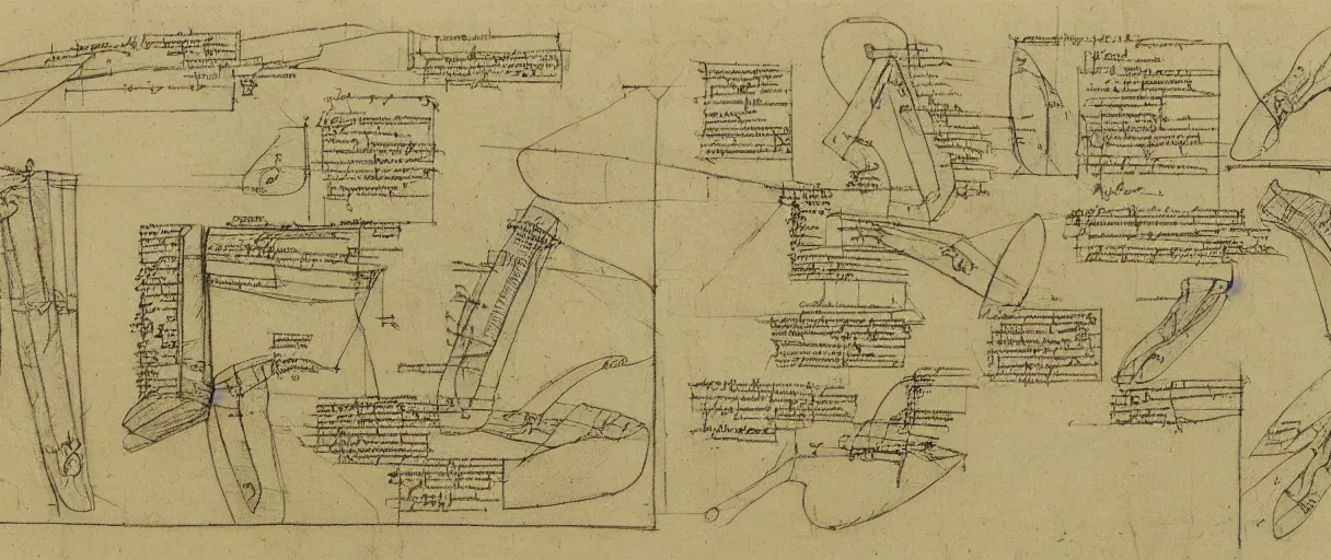 Image similar to detailed blueprint sketches of flip flops, labelled, notes, diagram, by leonardo davinci, on yellow paper, worn, pencil, sketch