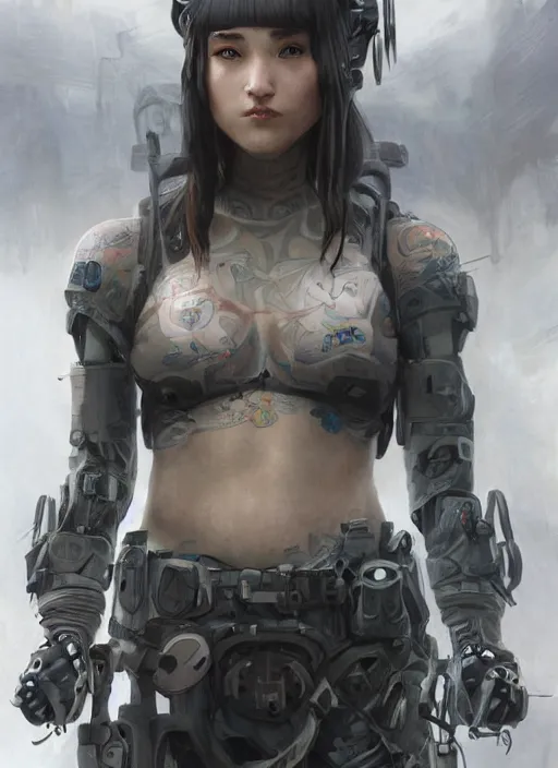 Image similar to girl covered with tattoos wearing tactical gear, intricate lights, bio luminescent, plasma, by ruan jia and artgerm and range murata and wlop and ross tran and william - adolphe bouguereau and beeple. key art. fantasy illustration. award winning, artstation, intricate details, realistic, hyperdetailed, 8 k resolution.