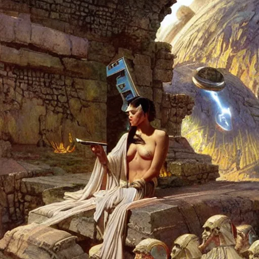 Prompt: popular STAR TREK movie scene in ancient Greece, (SFW) safe for work, photo realistic illustration by greg rutkowski, thomas kindkade, alphonse mucha, loish, norman rockwell