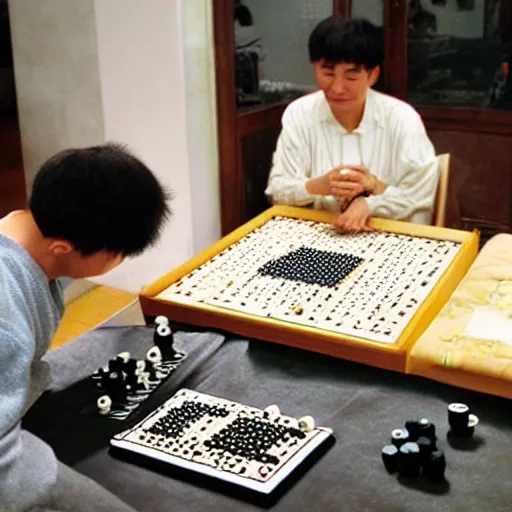 Prompt: two cats playing a game of Chinese Baduk