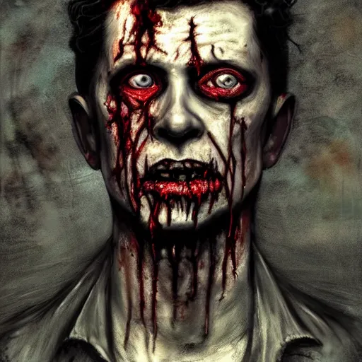 Image similar to color portrait of singer martin g. from depeche mode as a zombie, 7 days to die zombie, gritty background, fine art, award winning, intricate, elegant, sharp focus, cinematic lighting, digital painting, 8 k concept art, art by michael hussar, art by brom, art by guweiz and z. w. gu, 8 k