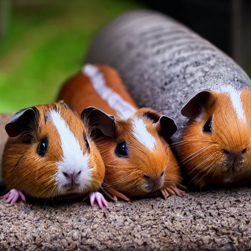 Prompt: a cute guinea pig centipede, coiled like a snake, 4 k photo