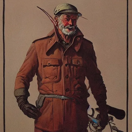 Image similar to soviet propaganda of communist peasant ken klippenstein by j. c. leyendecker, bosch, and beksinski