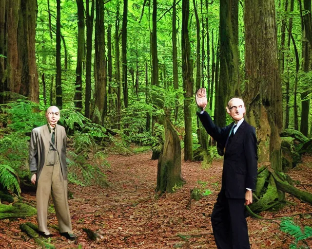 Image similar to edgar cayce and aldous huxley in a forest