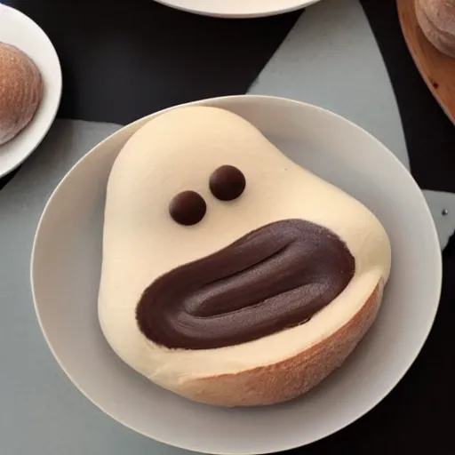 Prompt: bread that looks like a chocolate ice - cream with a face