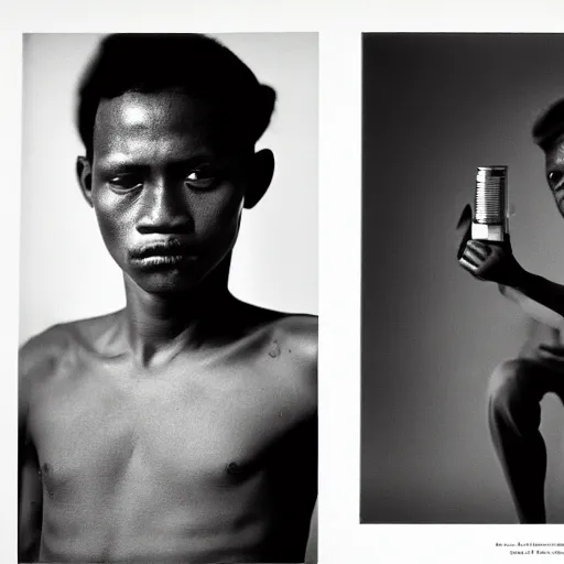 Image similar to A Kenyan-Filipino gas station worker in 3027, portrait, Taschen, by Annie Liebovitz, Robert Mapplethorpe, Hedi Slimane