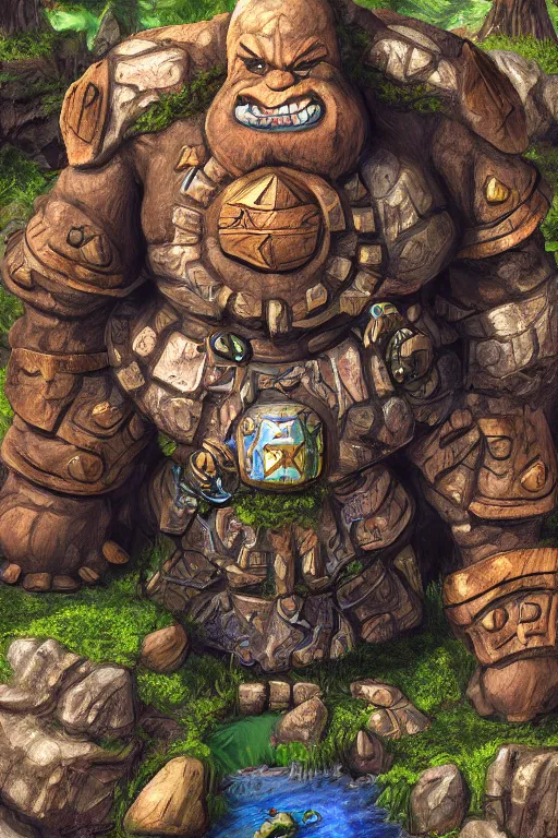 Image similar to zelda fantasy art giant golem troll wood rock greeble gemstone, global illumination ray tracing hdr fanart arstation by sung choi and eric pfeiffer and gabriel garza and casper konefal