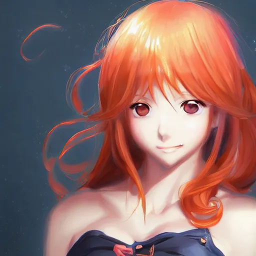 Image similar to anime portrait of Nami as an anime girl by Stanley Artgerm Lau, WLOP, Rossdraws, James Jean, Andrei Riabovitchev, Marc Simonetti, and Sakimichan, trending on artstation