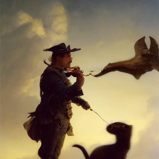 Image similar to UHD tonalism painting of Captain Archer eating a kitten, by Antonio Caparo and Ferdinand Knab and Greg Rutkowski, UHD, photorealistic, trending on artstation, trending on deviantart