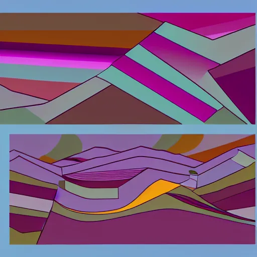 Prompt: cubist landscape with digital gradients