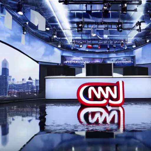 Prompt: CNN TV news studio background, unreal engine, hyper realism, high detailed, 8k,