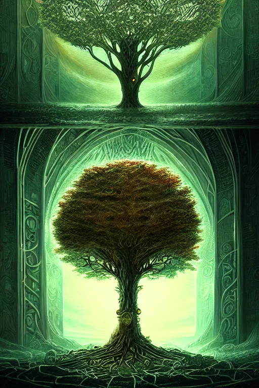 Image similar to tree of life, future, time travel, illustration, high quality, details, intricate, atmosphere, highly detailed, cinematic, digital painting, deviantart, cinematic, concept art