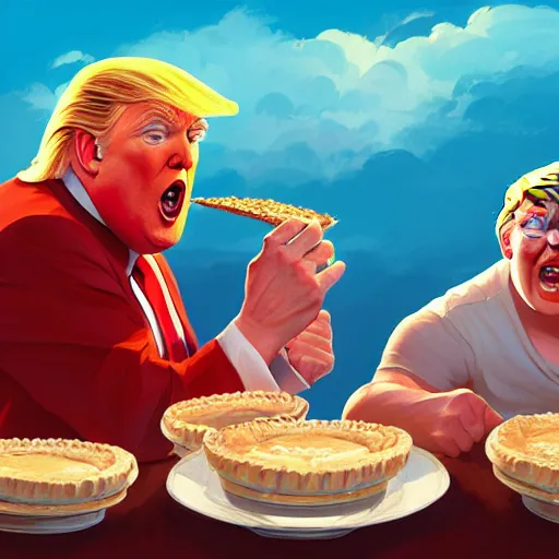 Image similar to donald trump eating pie contest, ben hur, loftis, cory behance hd by jesper ejsing, by rhads, makoto shinkai and lois van baarle, ilya kuvshinov, rossdraws global illumination