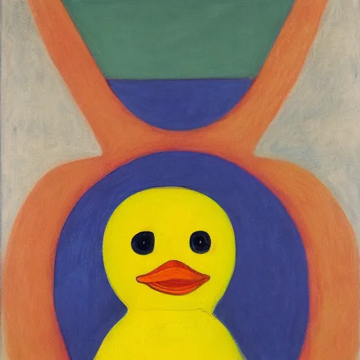 Prompt: portrait of a yellow rubber duck by hilma af klint, oil on canvas. - n 9