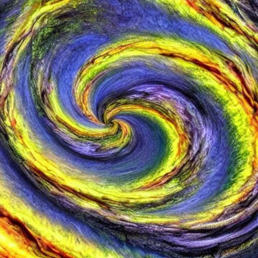 Prompt: an inward twisting spiral descending rapidly into chaos and entropy, extreme detail, gorgeous colors