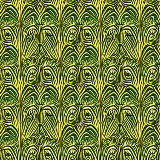 Image similar to symmetry, repeating pattern. seamless gold green leaf. wall paper. art deco with inspiration from mucha