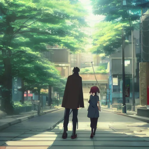 Prompt: Date in Tokyo, Anime concept art Makoto Shinkai