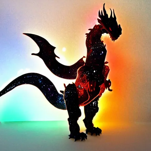 Prompt: dragon made out of ice, glow, fire, galaxy, space, colorful, giant