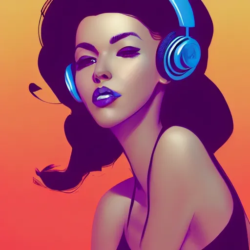 Prompt: a beautiful woman listening to music by marvel comics, digital art, trending on artstation