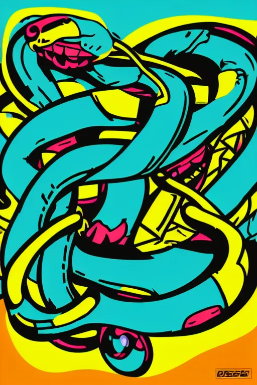 Image similar to happy snake, 7 6 retro futurist illustration art by butcher billy, sticker, colorful, illustration, highly detailed, simple, smooth and clean vector curves, no jagged lines, vector art, smooth andy warhol style