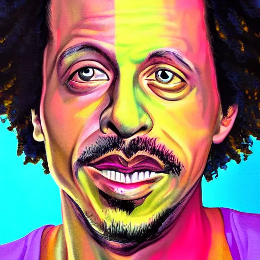 Image similar to colourful portrait painting of Eric Andre with his eyes flowing out