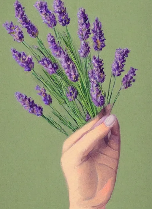 Image similar to by famous 1 9 th century painter, hand, lavender nail polish, realism, pretty, green wallpaper background!