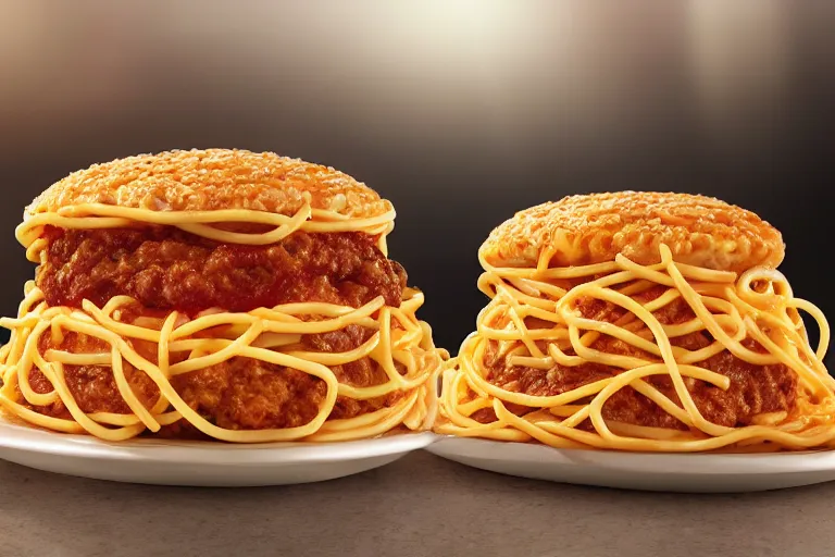 Image similar to mcdonalds spaghetti burger, commercial photography