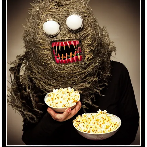 Image similar to a popcorn monster, award winning horror photography