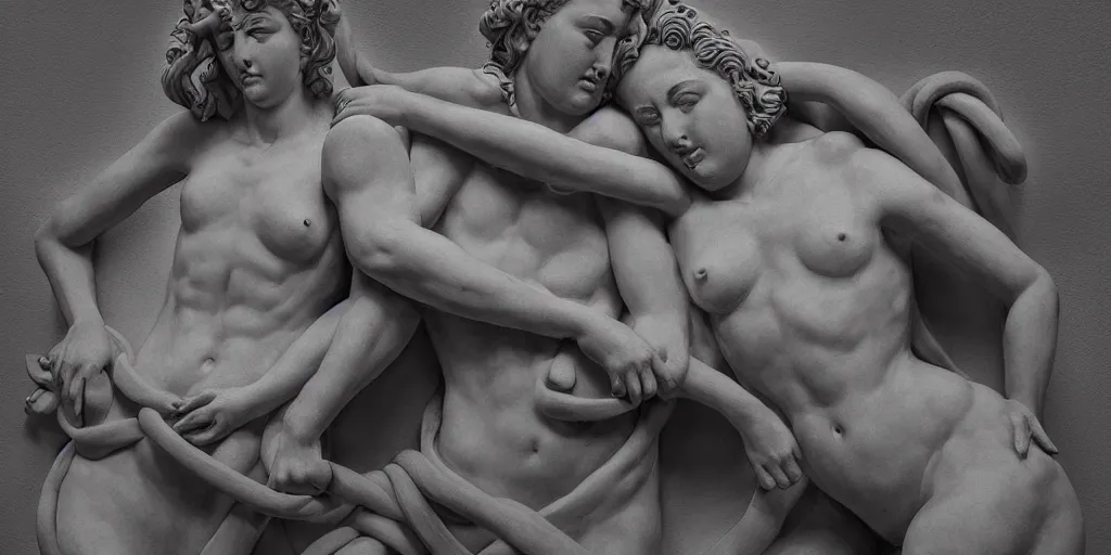 Image similar to greek sculpture of intertwined bodies by james jean, redshift, octane