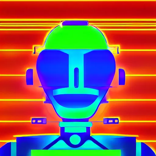 Prompt: robot surrealism with cubist neon light-trail chromatic aberration