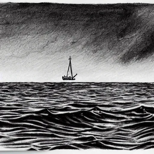 Image similar to A ship on a deserted island, realism drawing