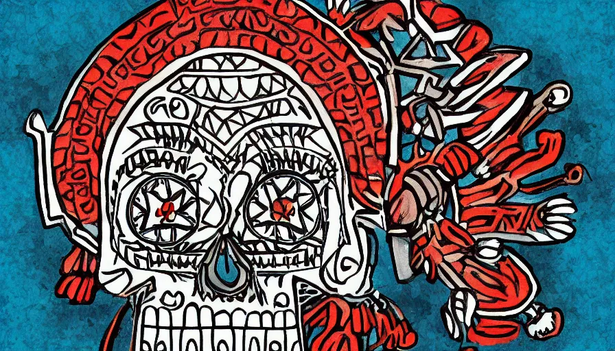 Image similar to single aztec skull, digitally painted