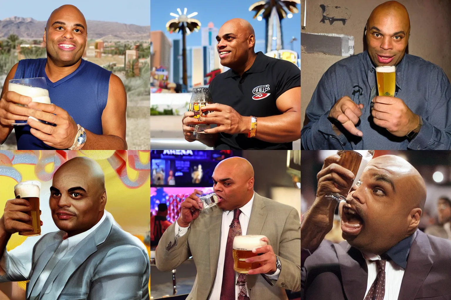 Prompt: Charles Barkley drinking a beer: Las Vegas. Super realistic