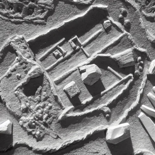 Image similar to prehistoric paleolithic city made of chalk, talc, quartz, aerial view