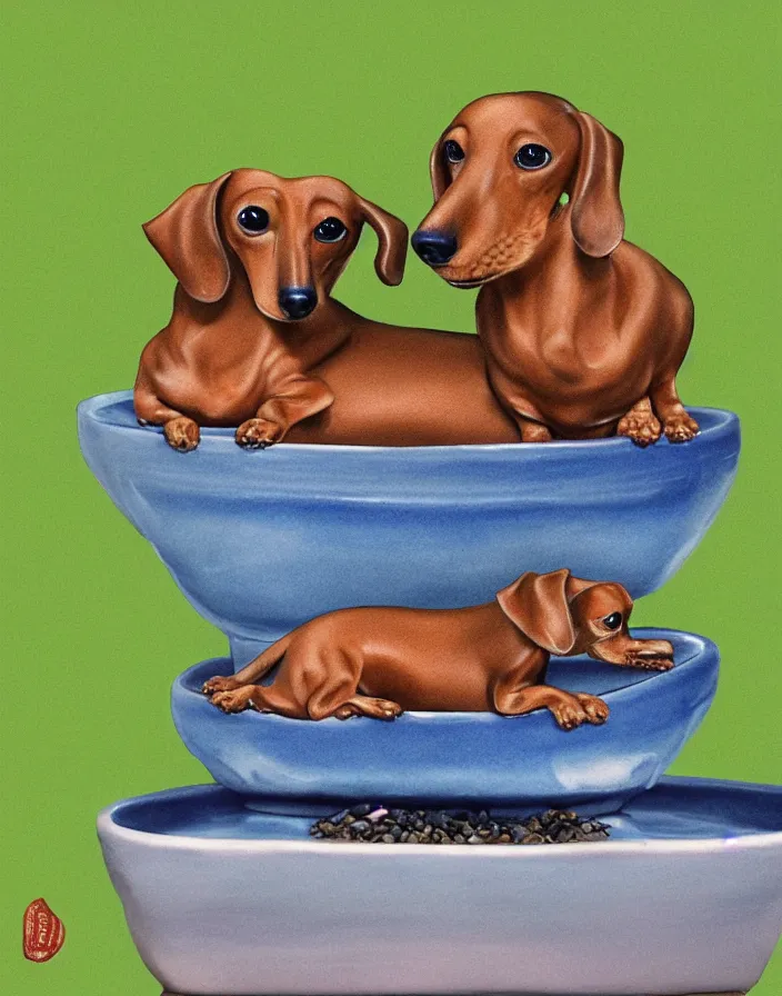 Prompt: dachshund bonsai in a bonsai pot, hyperrealism, high detail