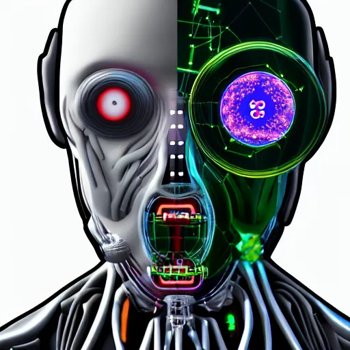 Image similar to as android of the pseudo - flesh with invasive cybernetic implants and viral infection, award winning digital art